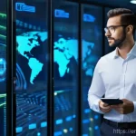 정보보안 자격증을 활용한 해외 취업 성공 사례 - **Prompt:** "A diverse cybersecurity professional, mid-30s, wearing smart business casual attire (e....