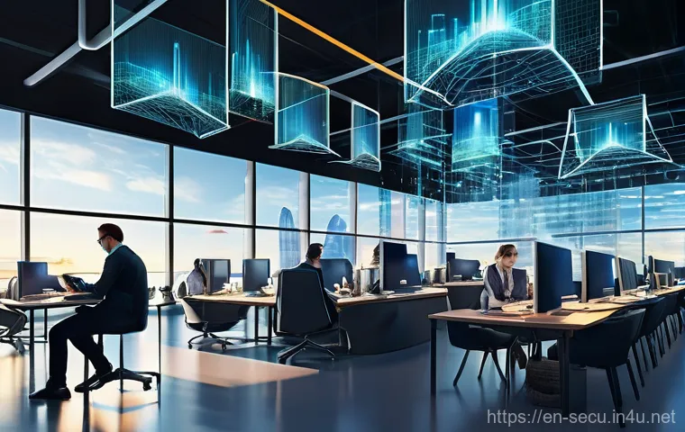 정보보안 실무와 연계된 데이터 유출 방지 기술 - **Prompt:** A dynamic, high-tech digital art rendering of a sprawling, interconnected global network...