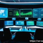 정보보안 필기 시험에서 자주 나오는 주요 이론 정리 - A detailed, futuristic cybersecurity control room with multiple holographic screens displaying encry...