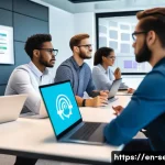 정보보안 실무에서 자주 발생하는 내부 위협 사례 - A modern office scene showing a diverse group of professional employees in business casual attire en...