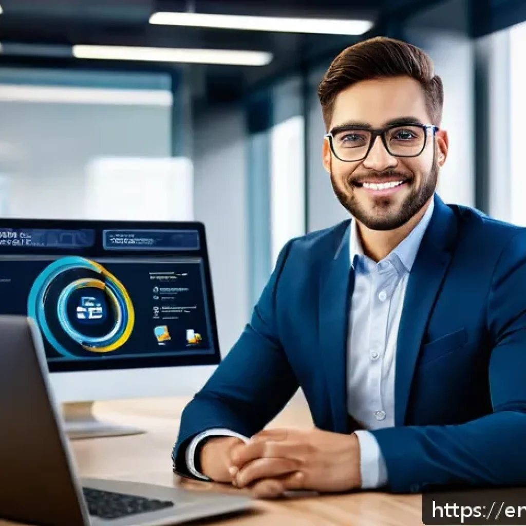 정보보안기사 취득 후 대기업 취업 성공 후기 - A confident young professional in business casual attire sitting at a modern office desk, proudly di...