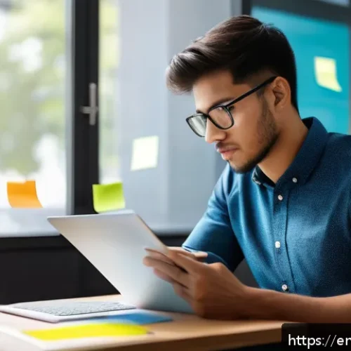 Home 31 정보보안 필기 시험의 효율적인 학습 계획 - A focused young professional sitting at a modern home office desk, studying CISSP materials on a lap...